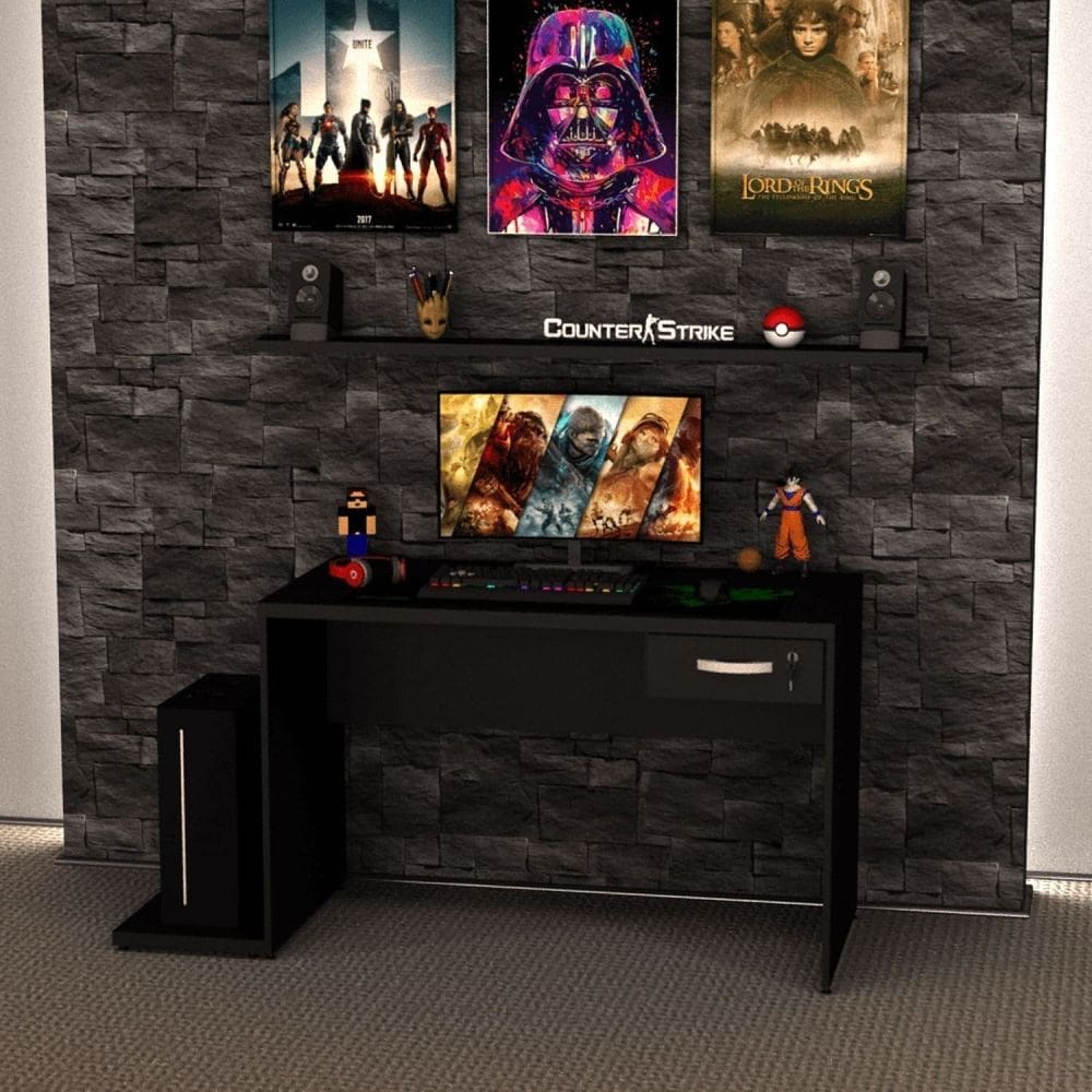Mesa para Computador Gamer 1 Gaveta 120x60 Cm Preto