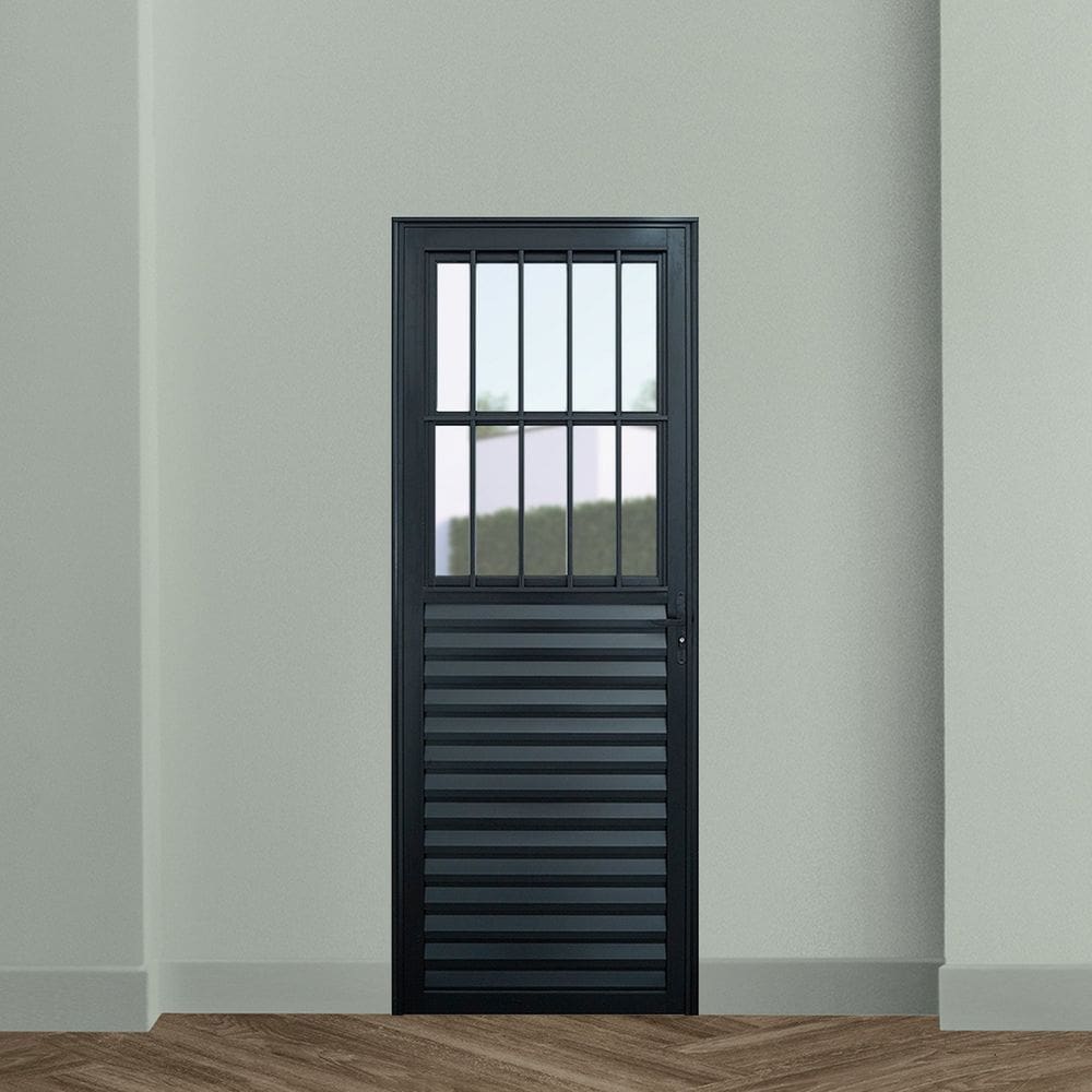Porta de Aluminio Postigo Social 210x70cm Linha Plus Lux-esquadrias Preto