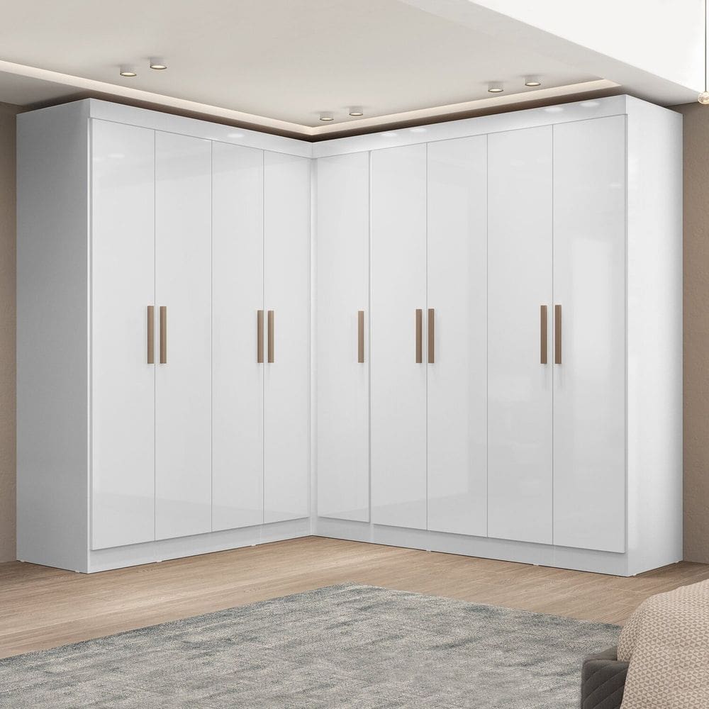 Guarda-roupa Modulado de Canto 9 Portas e 4 Gavetas Paris Branco