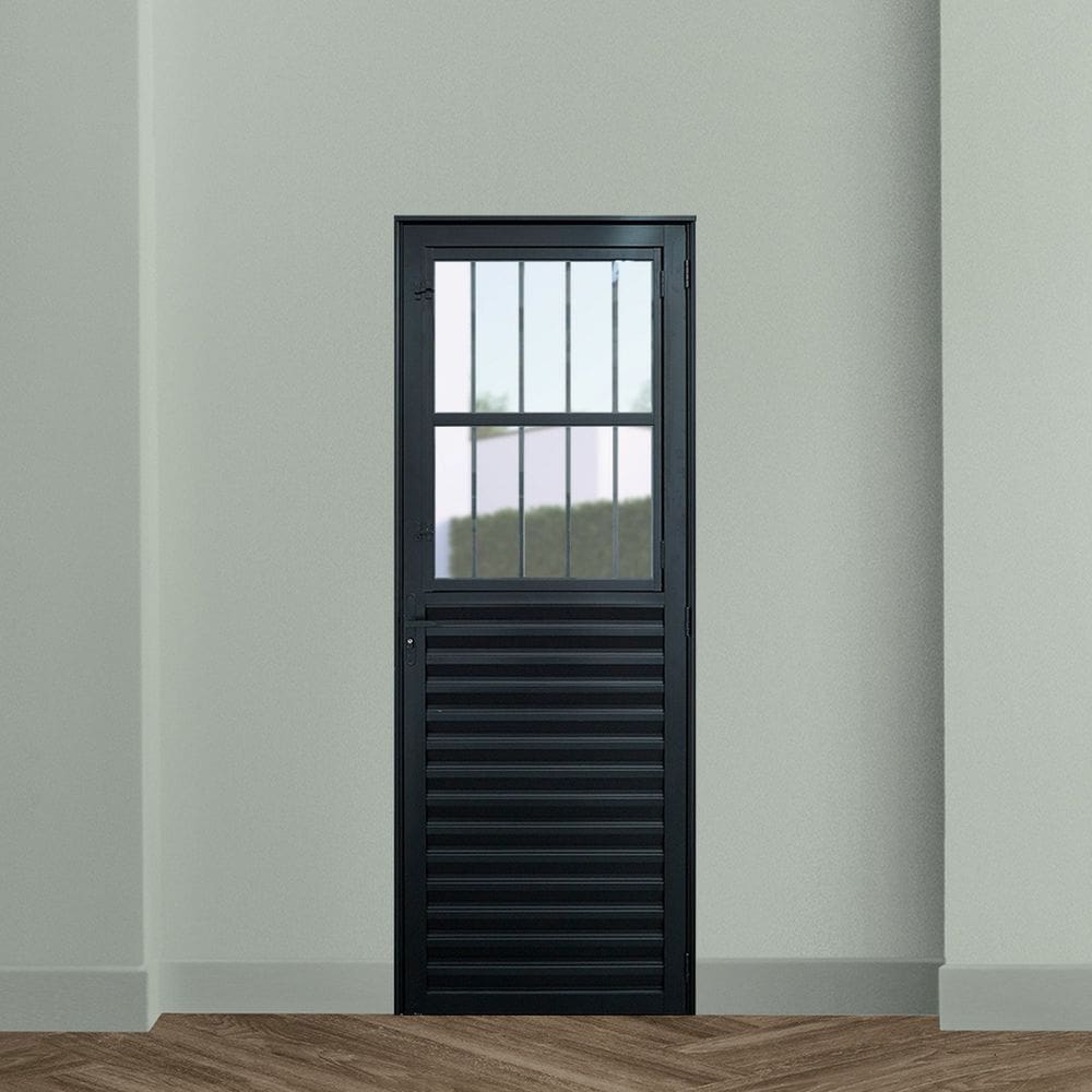 Porta de Aluminio Postigo Social 210x70cm Linha Plus Lux-esquadrias Preto
