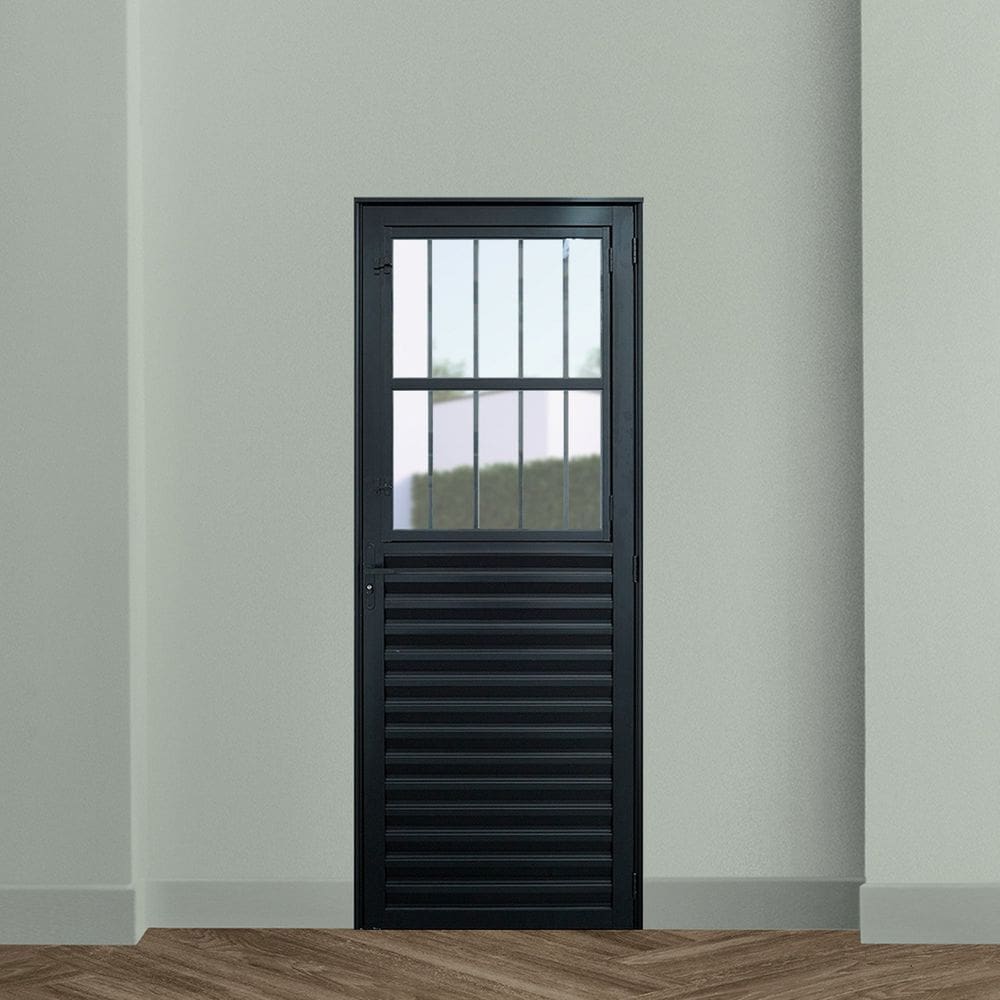 Porta de Aluminio Postigo Social 210x80cm Linha Plus Lux-esquadrias Preto