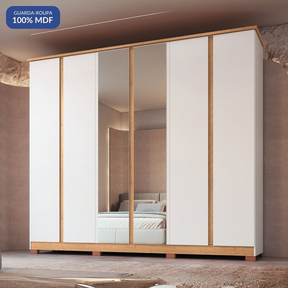 Guarda Roupa 6 Portas 4 Gavetas Zeus Branco Line