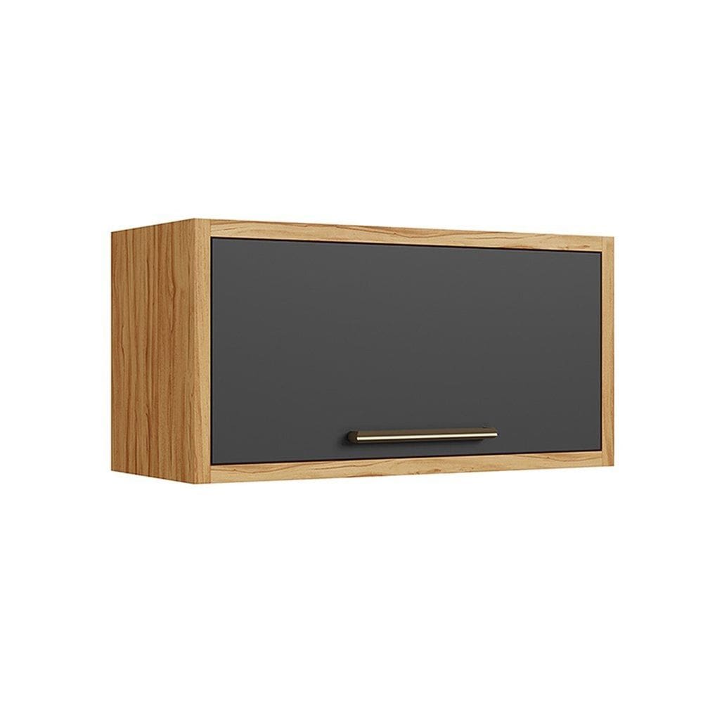 Armário Aéreo de Cozinha 80cm 1 Porta Basculante 100% Mdf Vicenza Espresso Móveis Amêndoa/Cinza