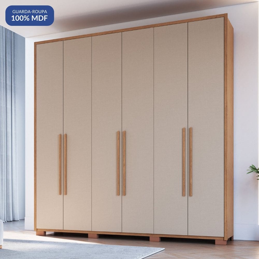 Guarda-roupa 6 Portas 3 Gavetas Safira Cedro/Duna