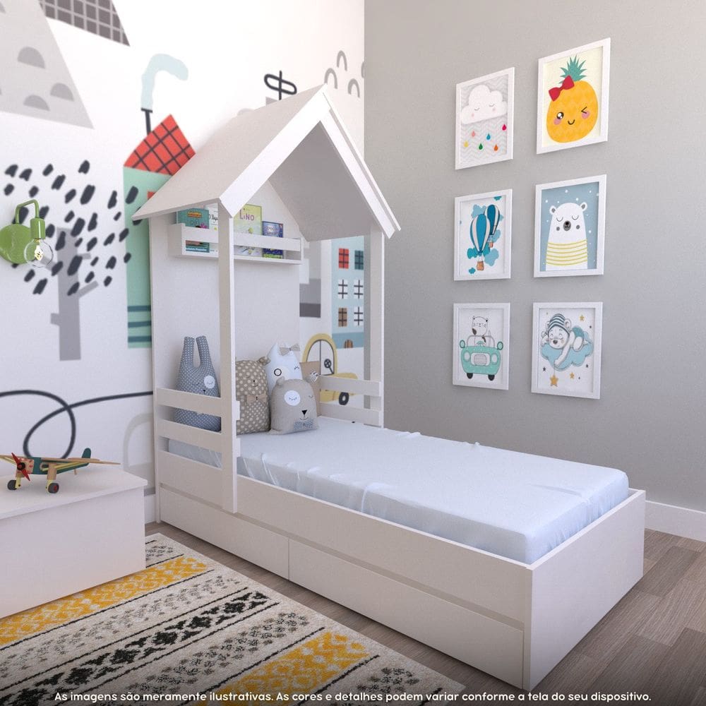 Cama Infantil Lara com Gavetas 157cm X 153cm Branco