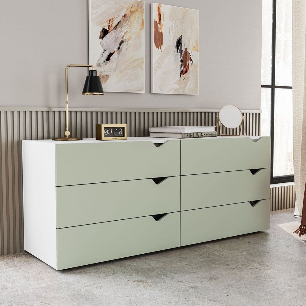 Cômoda 6 Gavetas 63,1x150,1x46 Cm Porto Branco/Verde