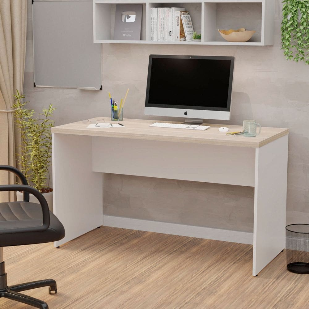 Mesa de Escritório Escrivaninha 120x60cm Tampo 3cm Carvalho / Branco