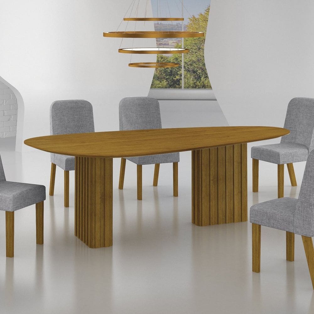Conjunto Sala de Jantar Mesa Orgânica 6 Cadeiras Isis Freijó/Cinza