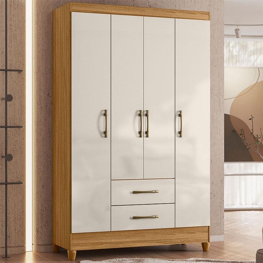 Guarda Roupa Solteiro Ambiente Paraty 4 Portas Freijó Off White - Moval