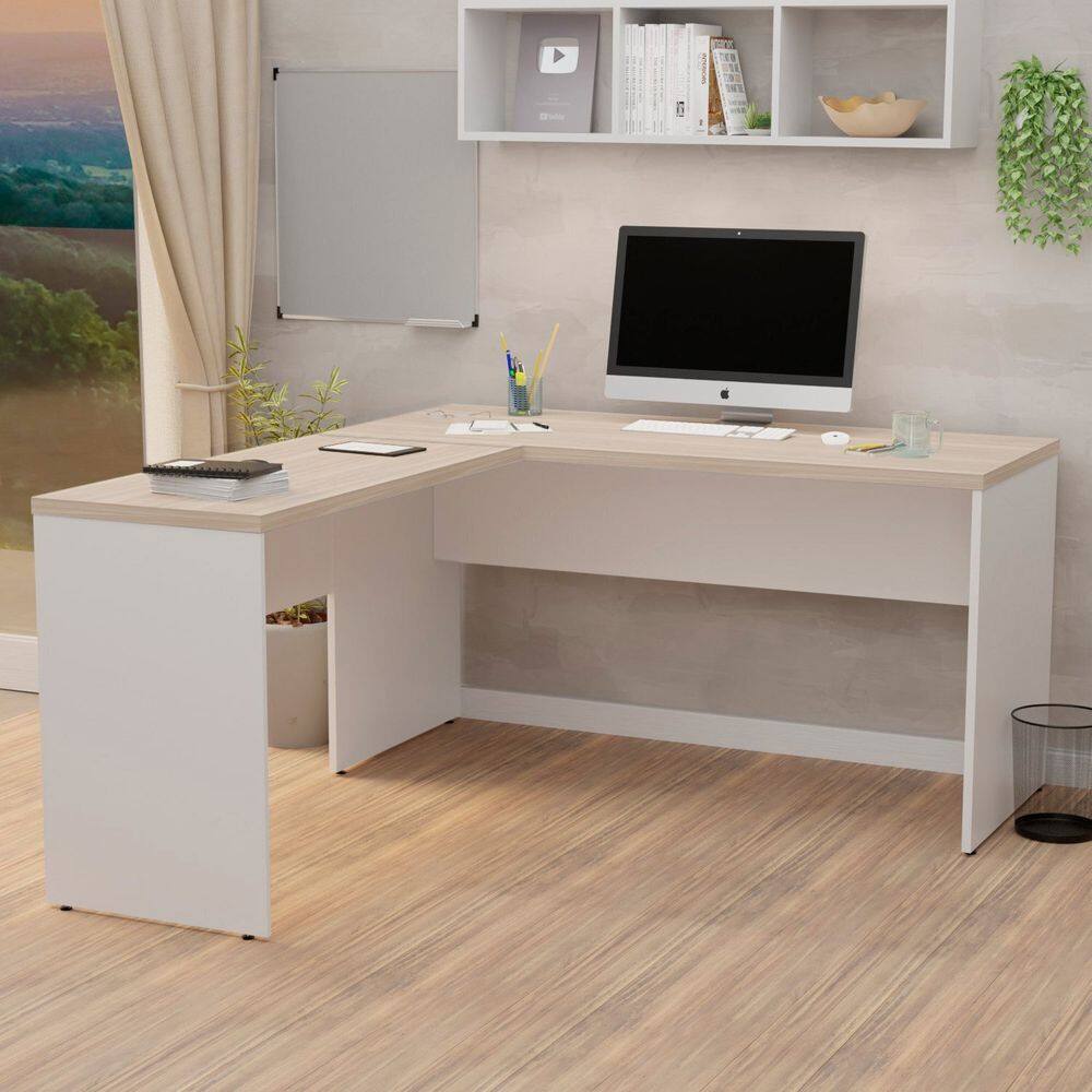 Mesa de Escritório em L 160x150cm Tampo 3cm Carvalho / Branco