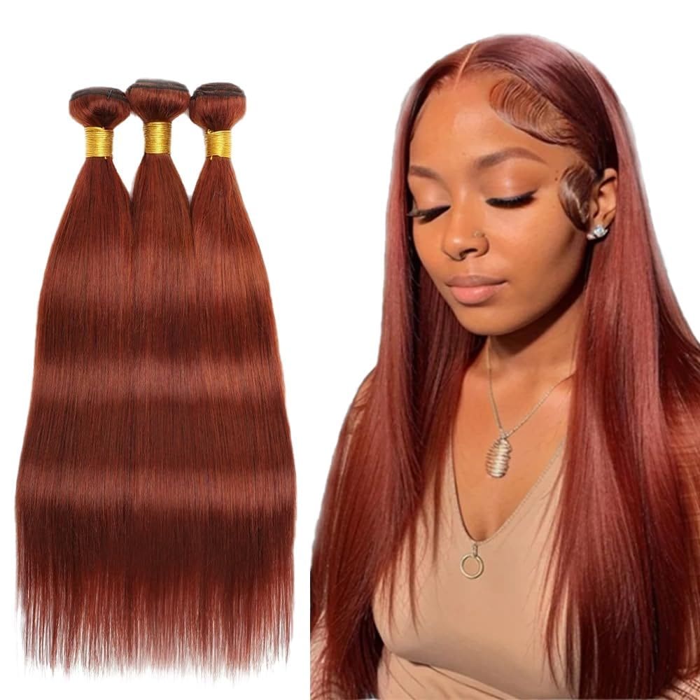 Pacotes de cabelo ZevPiul Copper Red Straight 20cm 3 pacotes