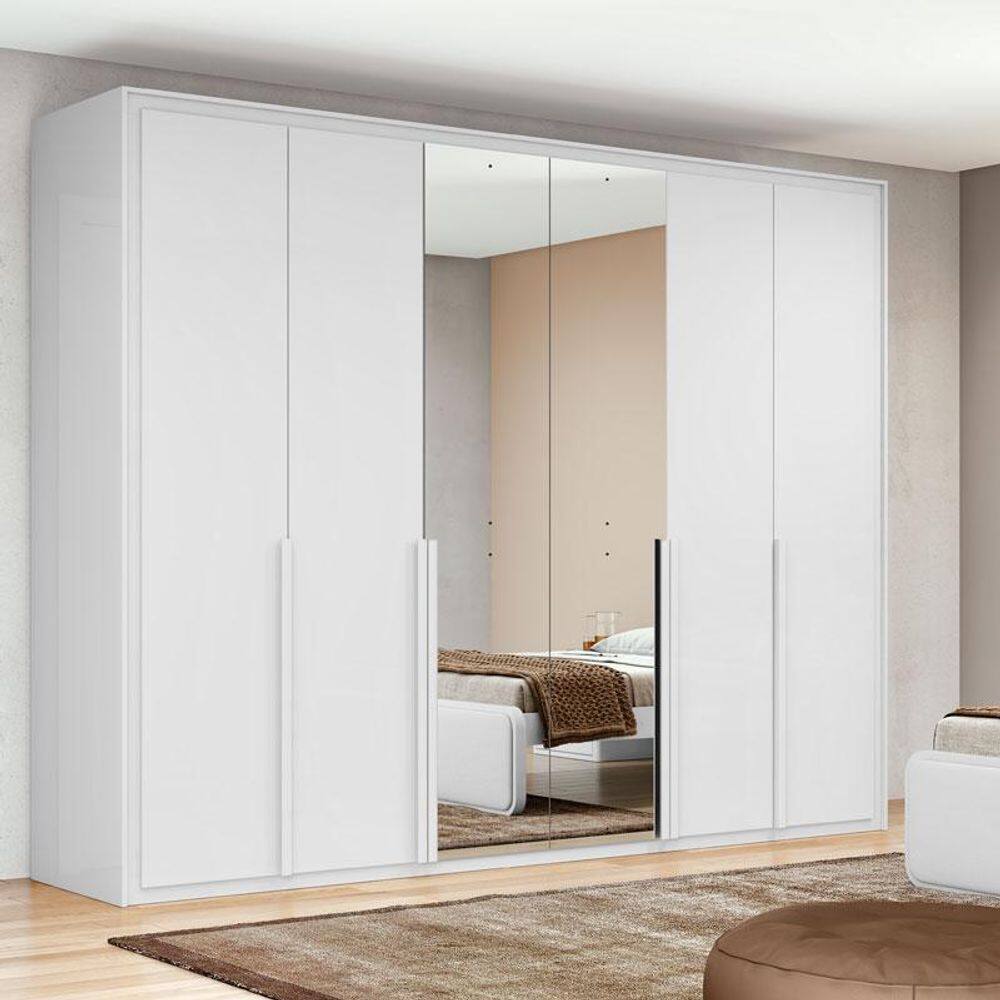 Guarda Roupa Casal Ambiente Imperatore 3 Portas Branco Brilho com Espelho - Lopas