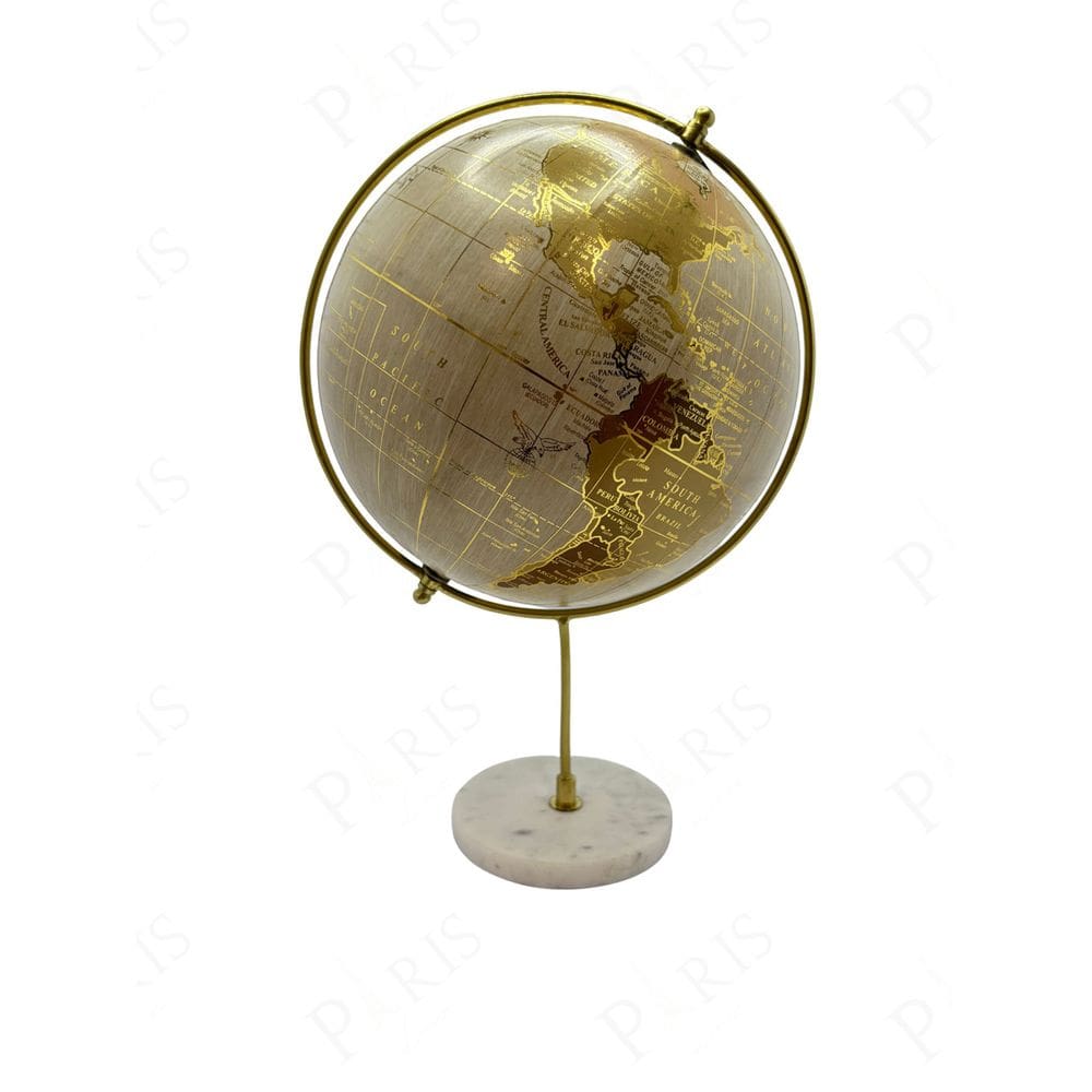 Globo Terrestre Decorativo em Metal e Mámore Dourado 34cm 15573-PL