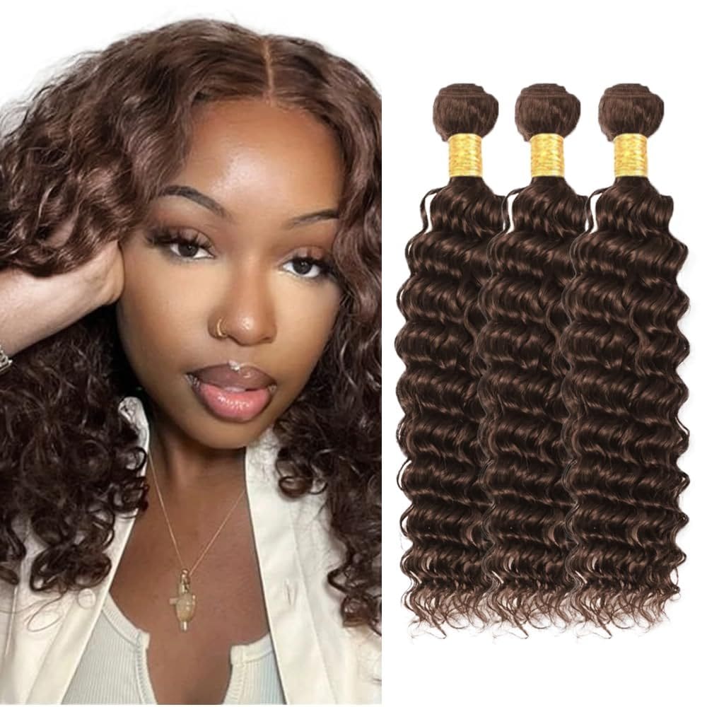 Pacotes de cabelo WuvusNM Chocolate Brown Deep Wave 35-45cm