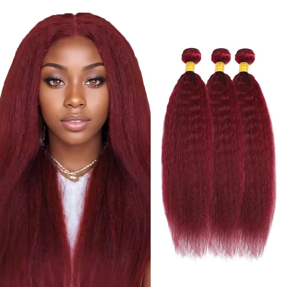 Extensões de cabelo Vinmdonm Burgundy Yaki Straight 99J 8A 45-55cm