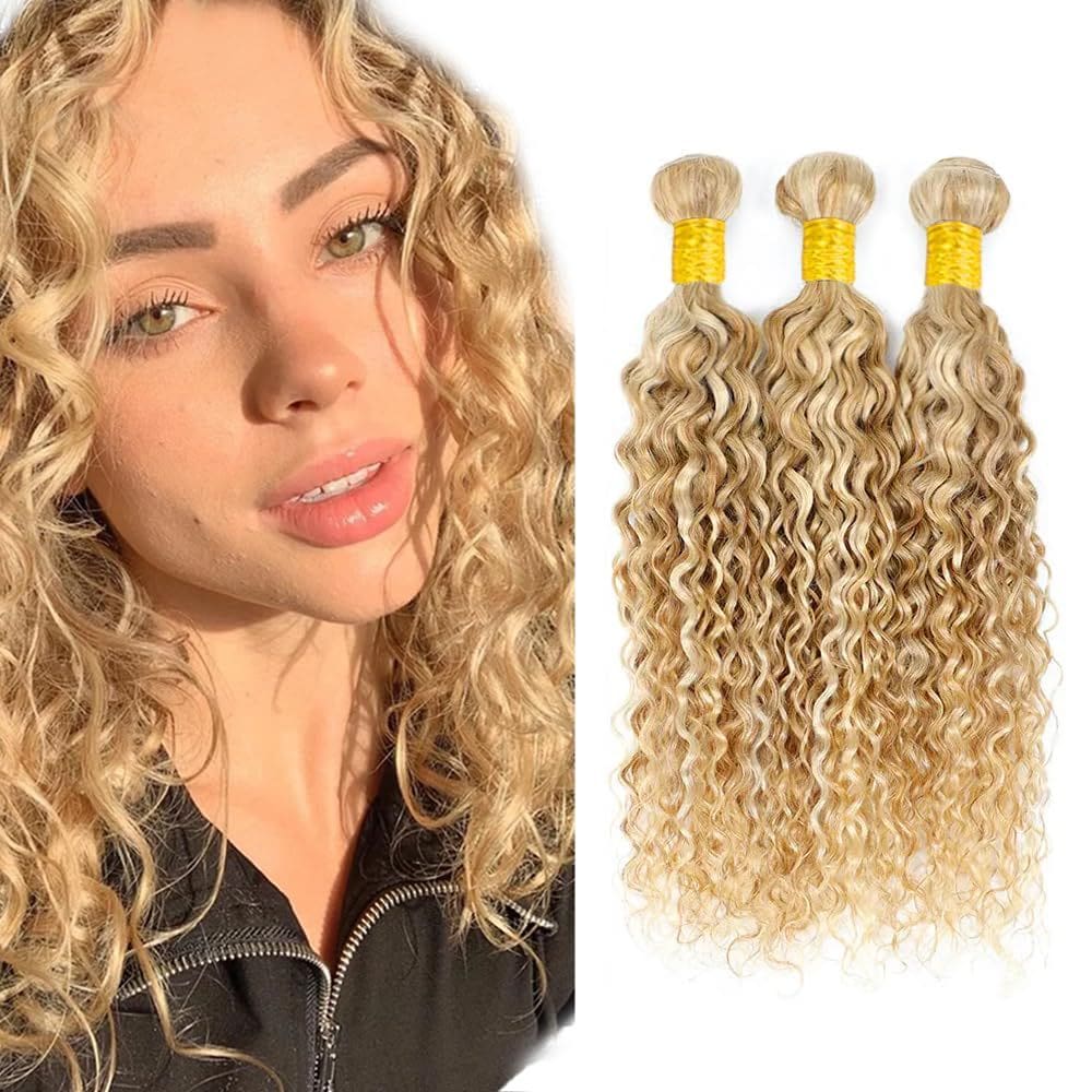 Extensões de cabelo WuvusNM 613 Water Wave Blonde 16 18 20 cm