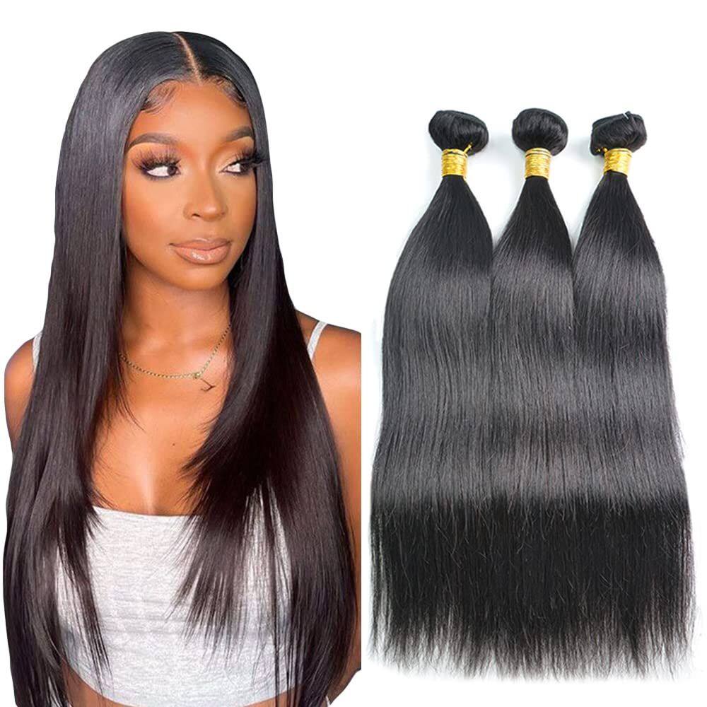 Pacotes de cabelo Wuvusnm Straight Brazilian Virgin #1B 50-75cm 3 pacotes