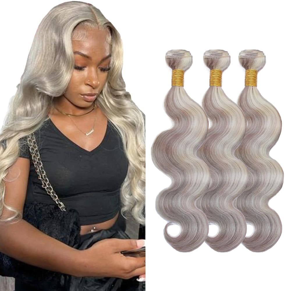 Pacotes de cabelo HuxoWax Grey Highlight Body Wave 14 16 18"