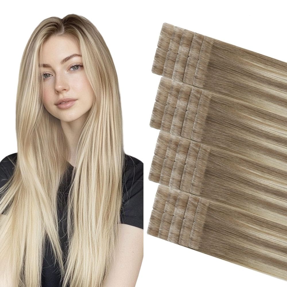 Extensões de cabelo COOKAYU Invisi Edge Tape-in Ash Brown-Platinum