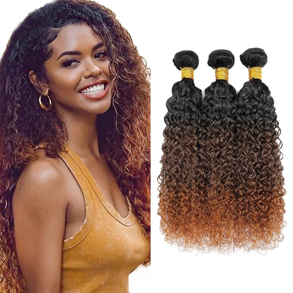 Pacotes de cabelo Wuvusnm Ombre Kinky Curly 30 30 30 cm-40 cm 3 tons