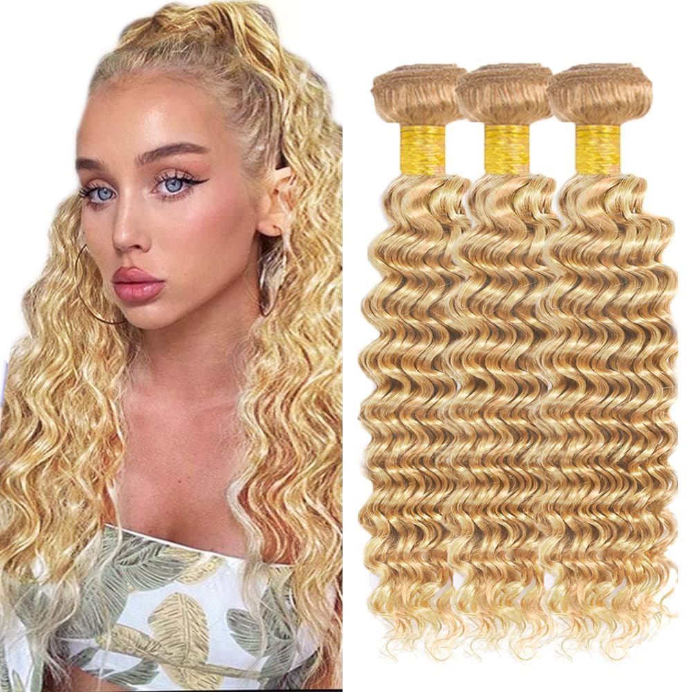 Pacotes de cabelo Poirewa P27/613 Highlight Blonde Deep Wave