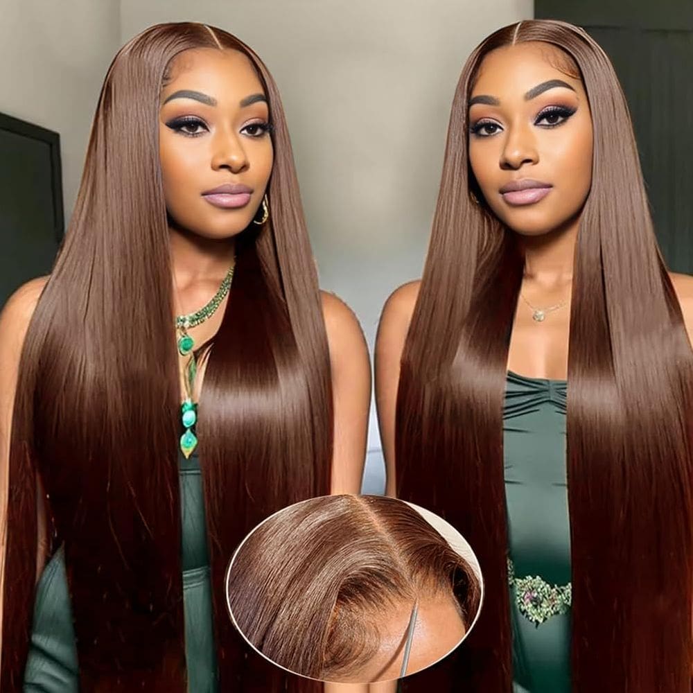 Peruca FTQZKEY Wear and Go, sem cola, cabelo castanho liso de 30 polegadas