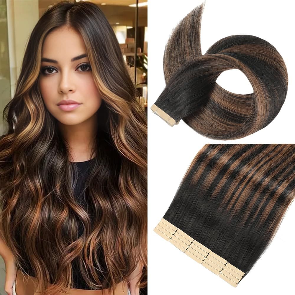 Fita adesiva em extensões de cabelo YNSNR Natural Black/Chestnut 20"
