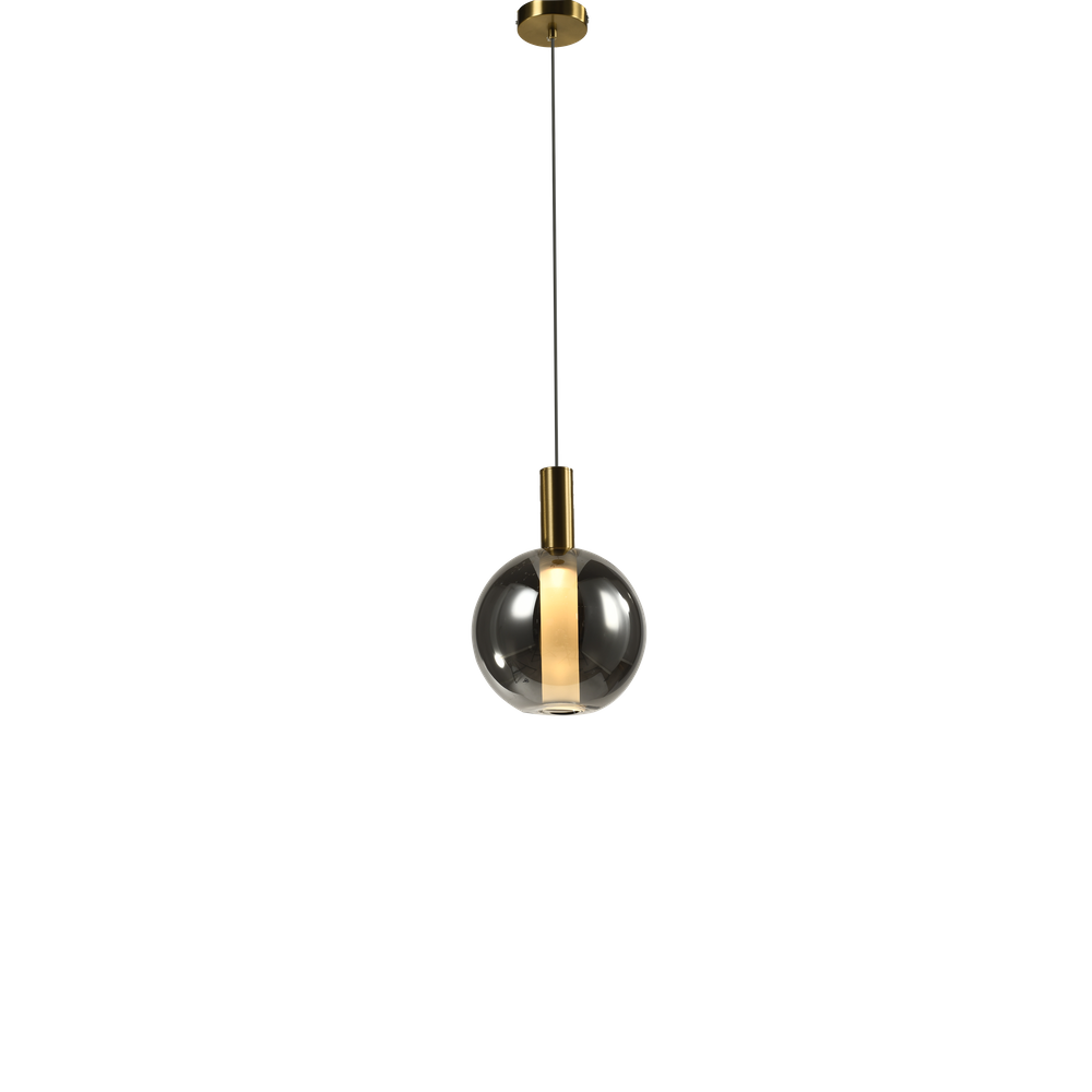 PENDENTE SPIA MODERNO EM LED DOURADO E VIDRO FUMÊ Ø15x21CM