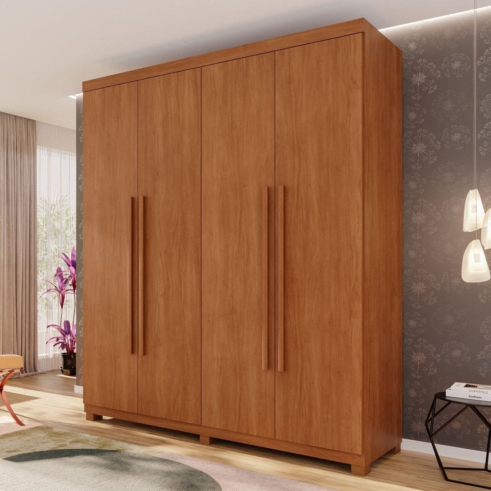 Guarda-roupa 4 Portas 3 Gavetas com Pés Fenix Espresso Móveis Cinamomo