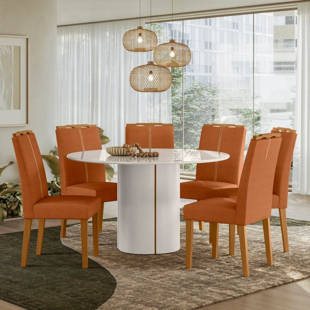 Conjunto Mesa de Jantar Serena 135m 6 Cadeiras Off White/Ypê