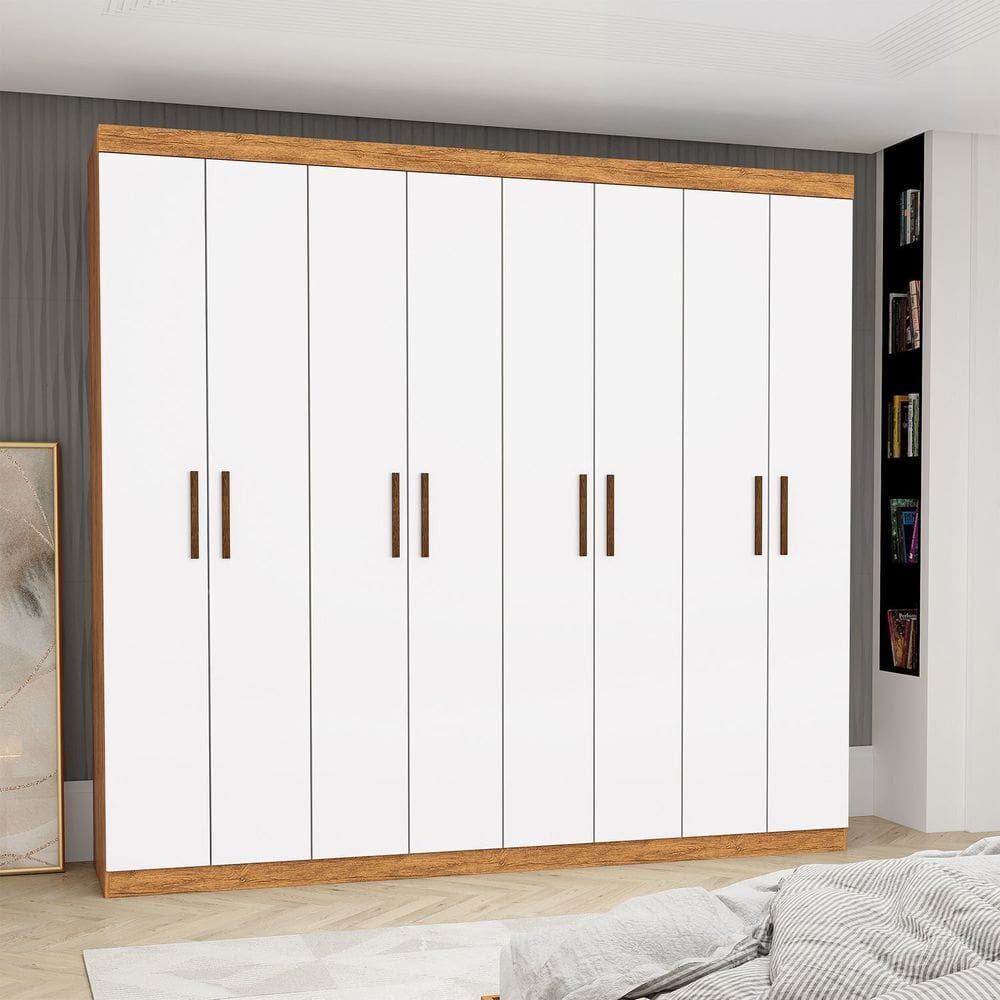 Guarda-roupa Stanley 8 Portas 4 gavetas Cinamomo/Branco