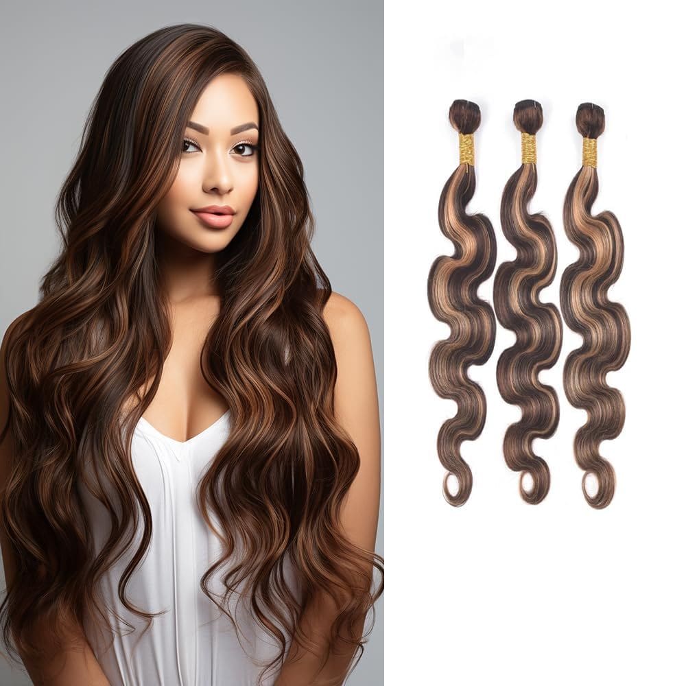 Pacotes de cabelo QEUOPE Ombre Brown Highlight P4/30 Body Wave