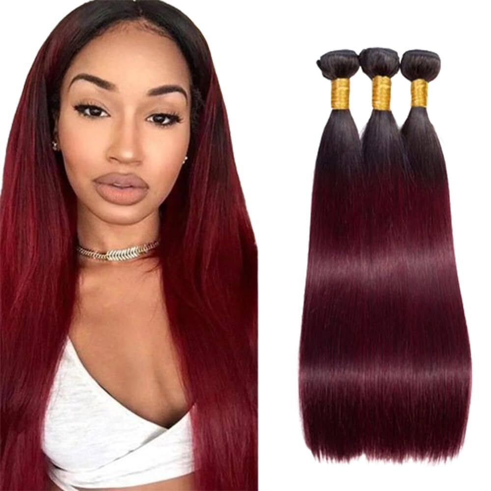 Pacotes de cabelo Billtiiww 1B99j Ombre Burgundy Straight x cm