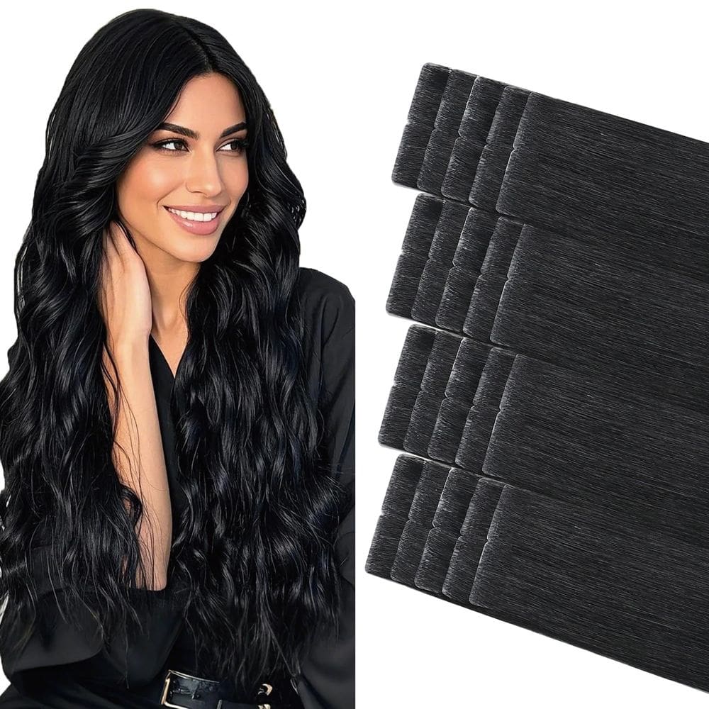 Extensões de cabelo Tape In Hair COOKAYU 22 polegadas 50 g 20 unidades Jet Black