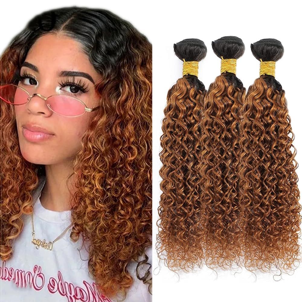 Pacotes de cabelo ZevPiul 1b/30 Ombre Kinky Curly 3 pacotes 22-26 polegadas