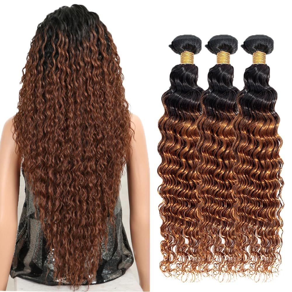 Pacotes de cabelo ZevPiul Ombre Brown Deep Wave 3 pacotes 55-65cm