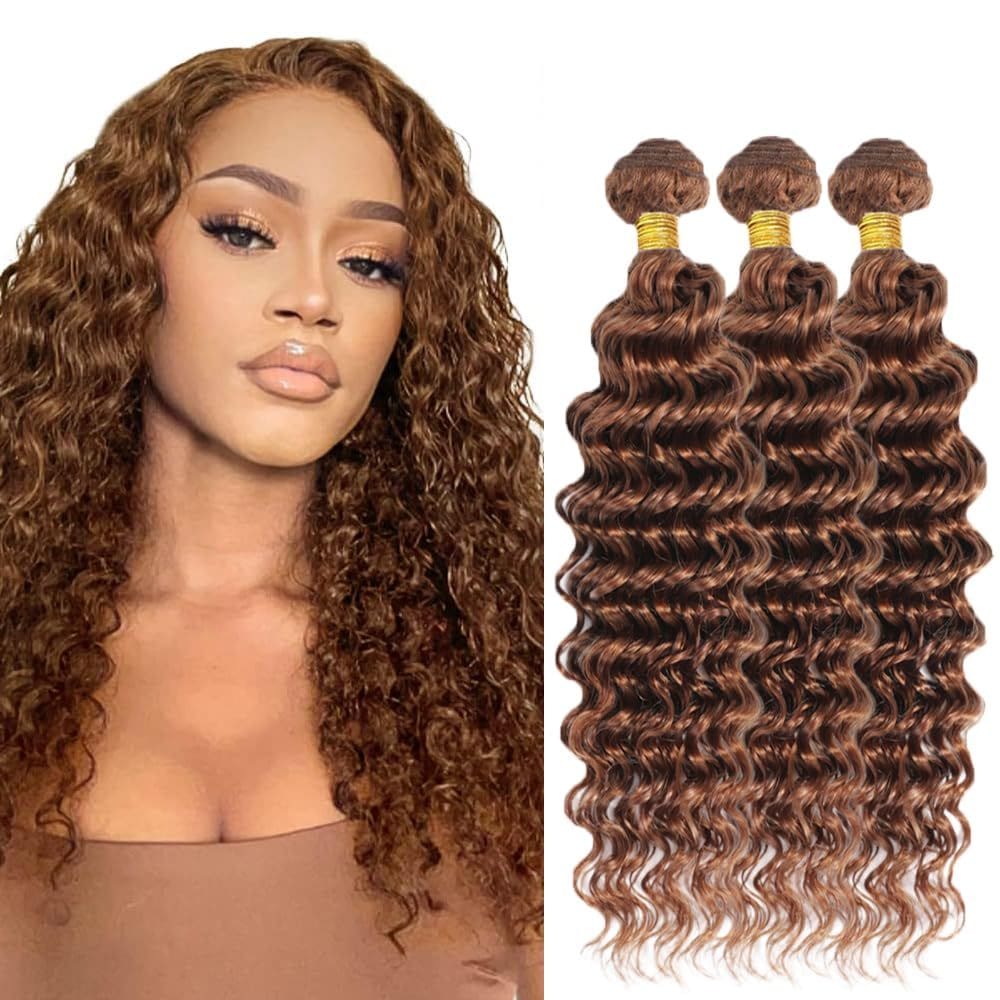 #30 Pacotes de cabelo virgem remy brasileiro de ondas profundas, castanho claro