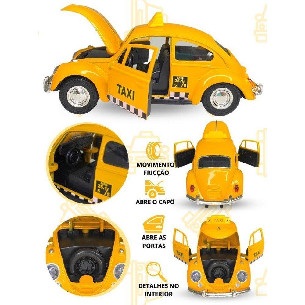 Super Carrinho Fusquinha Taxi Amarelo Miniatura Fusca 12 Cm