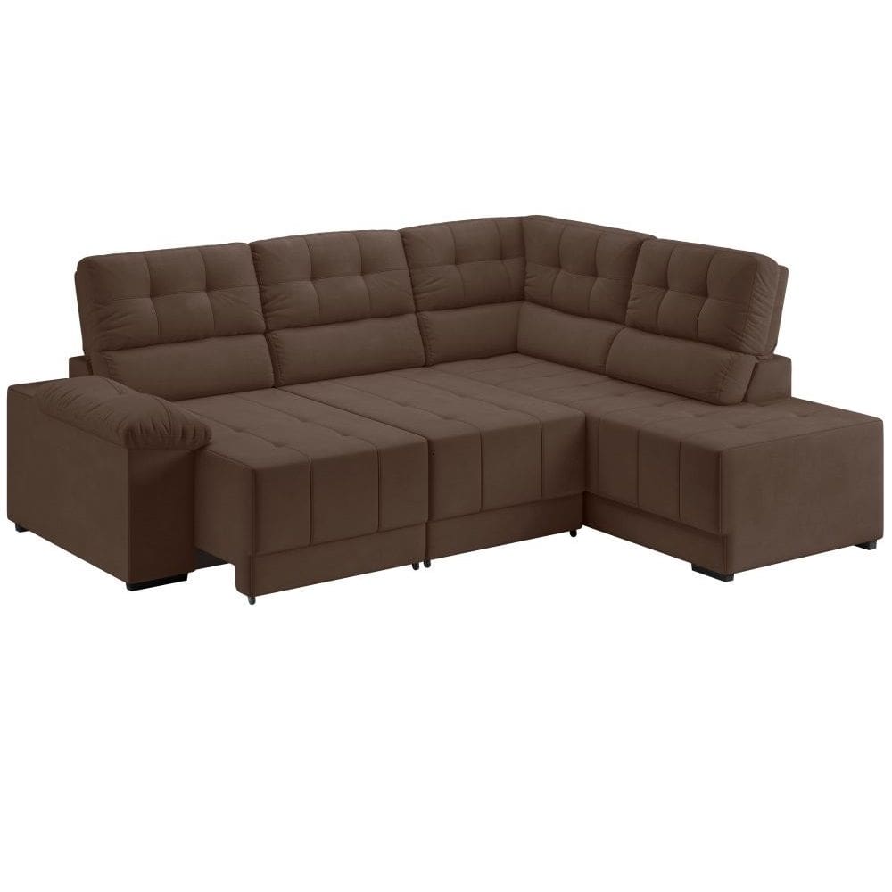 Sofá de canto Besthouse Firenze retrátil e reclinável 5 lugares em tecido suede veludo Marrom