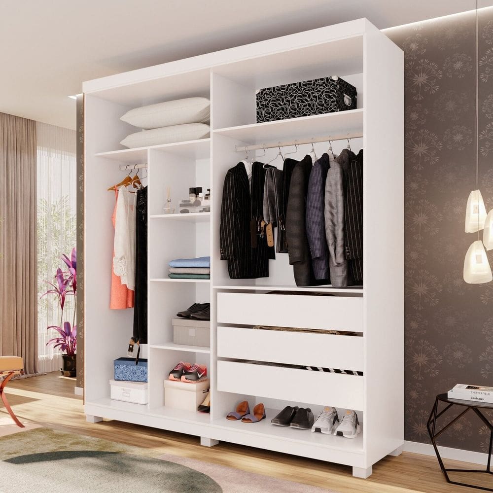 Guarda-roupa Closet 3 Gavetas com Pés Fenix Espresso Móveis Branco