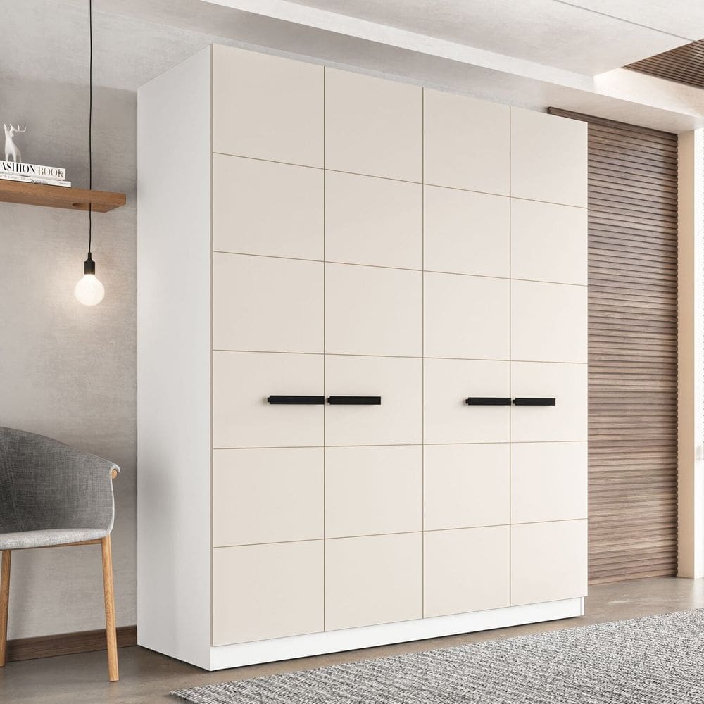 Guarda Roupa 4 Portas 4 Gavetas Lisboa Branco/Creme