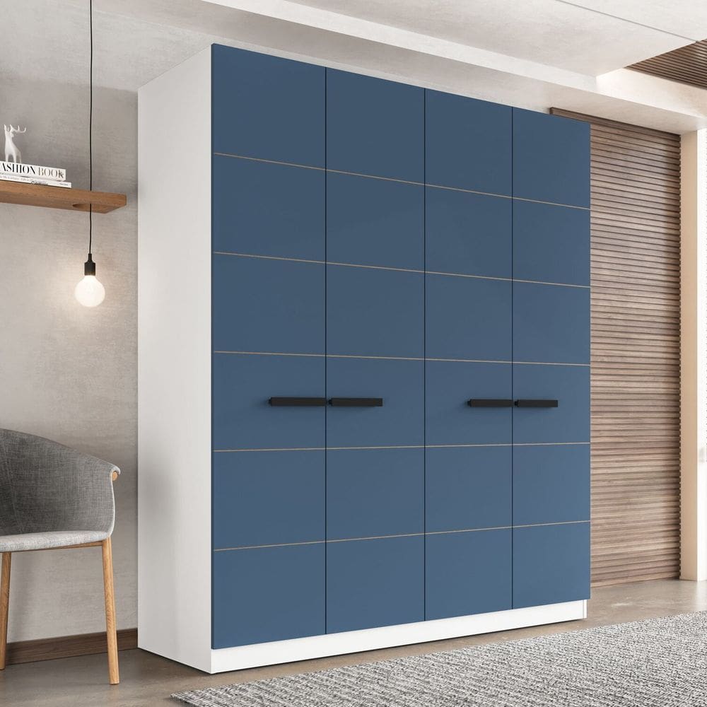 Guarda Roupa 4 Portas 4 Gavetas Lisboa Branco/Azul