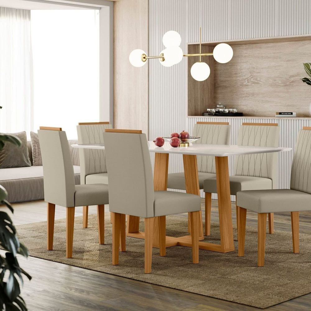 Conjunto Sala de Jantar Mesa Rubi com 6 Cadeiras Ana Ype/Off White/Ja01
