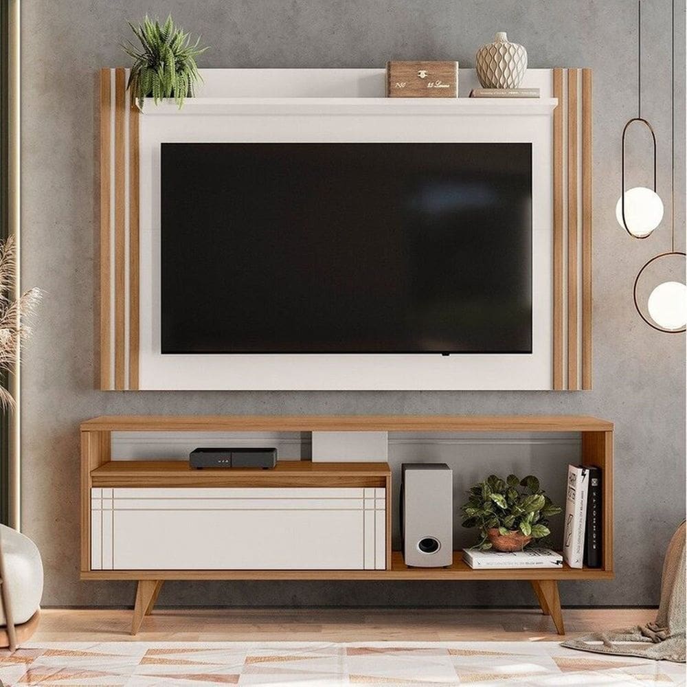 Rack com Painel para Tv até 65 Polegadas e Ripado Freijó Trend/Off White TX