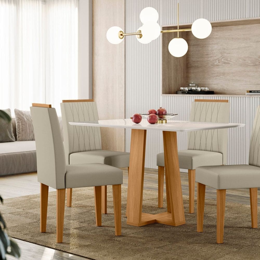 Conjunto Sala de Jantar Mesa Rubi com 4 Cadeiras Ana Ype/Off White/Ja01
