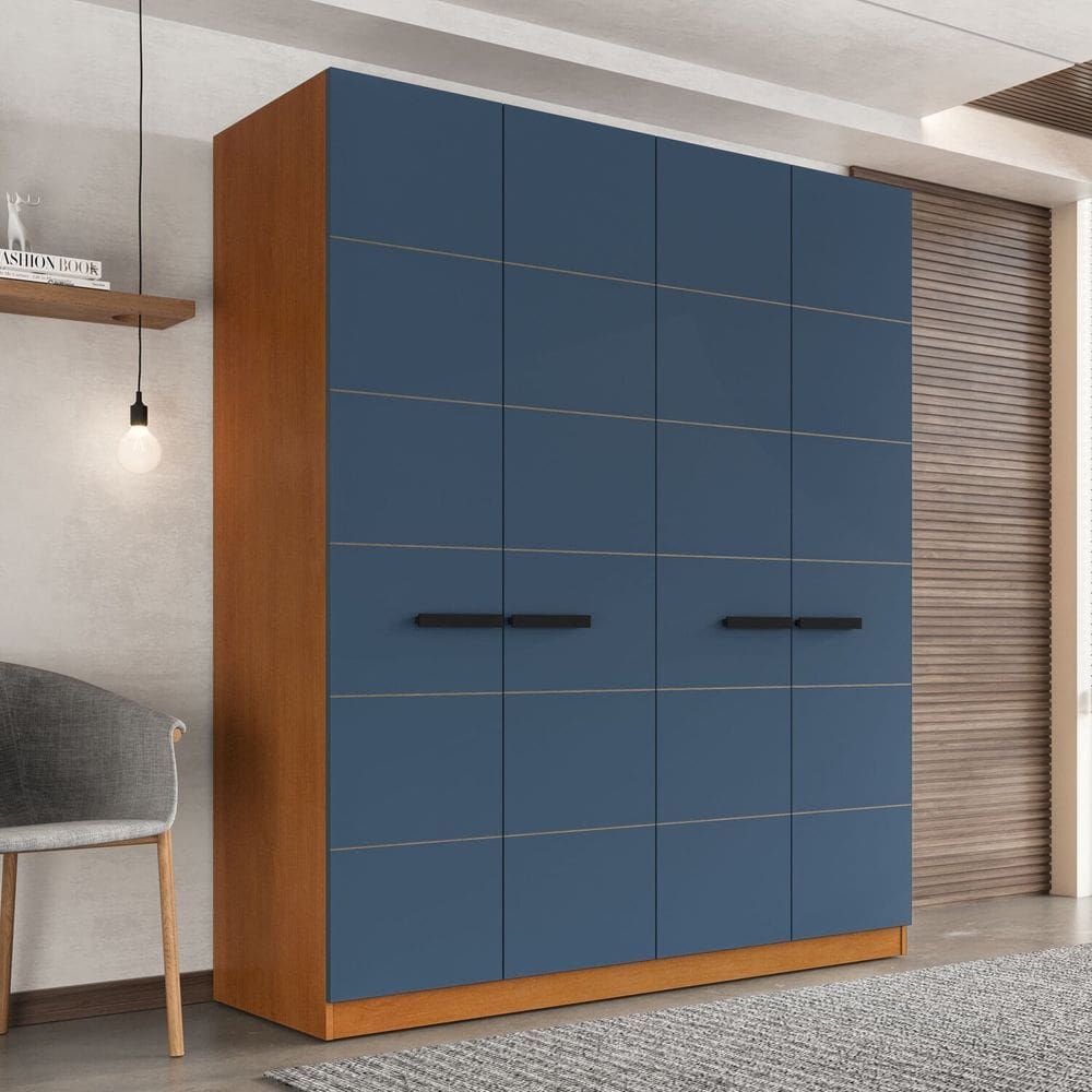 Guarda Roupa 4 Portas 4 Gavetas Lisboa Freijó/Azul