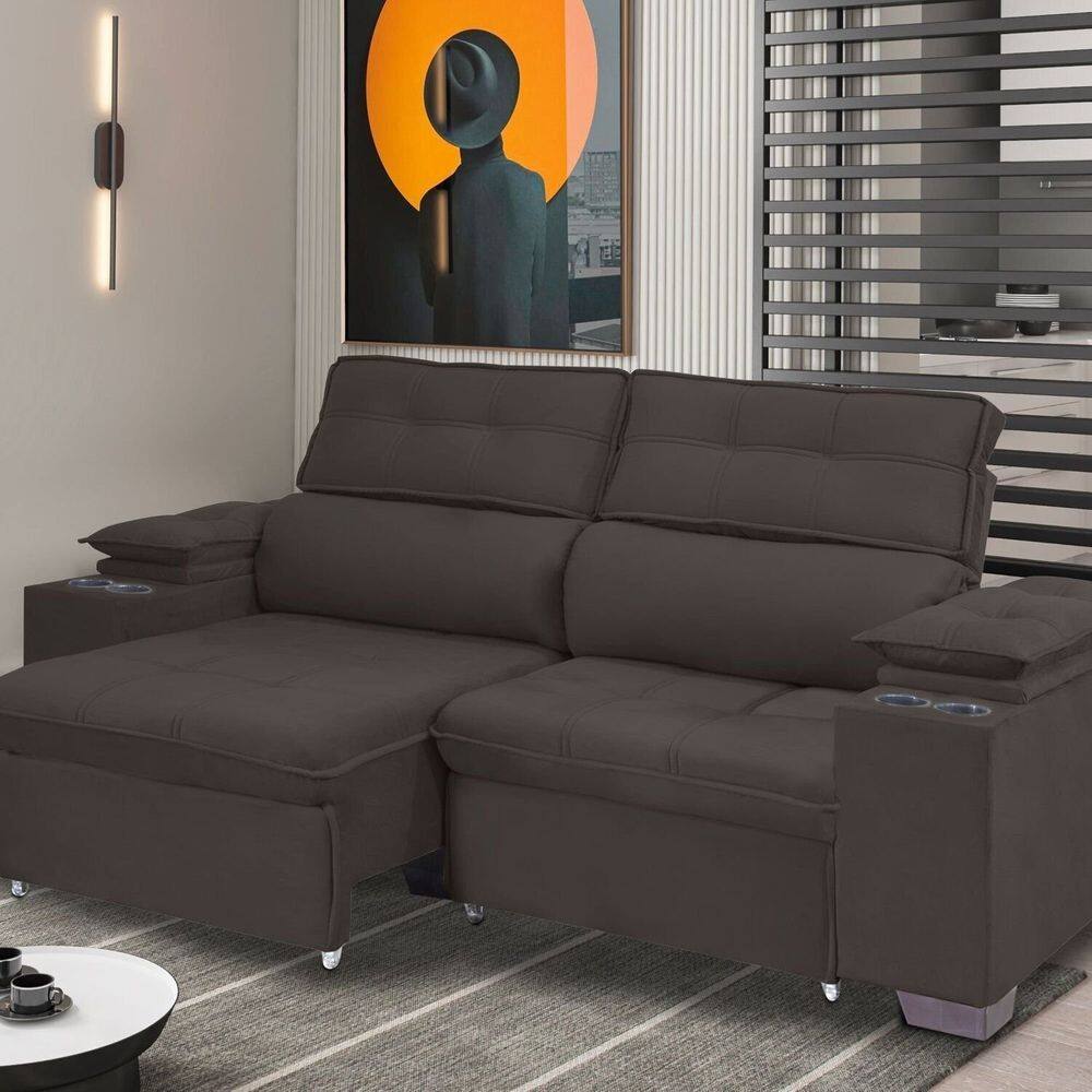 Sofá Manaus 230cm Retrátil e Reclinável Chocolate