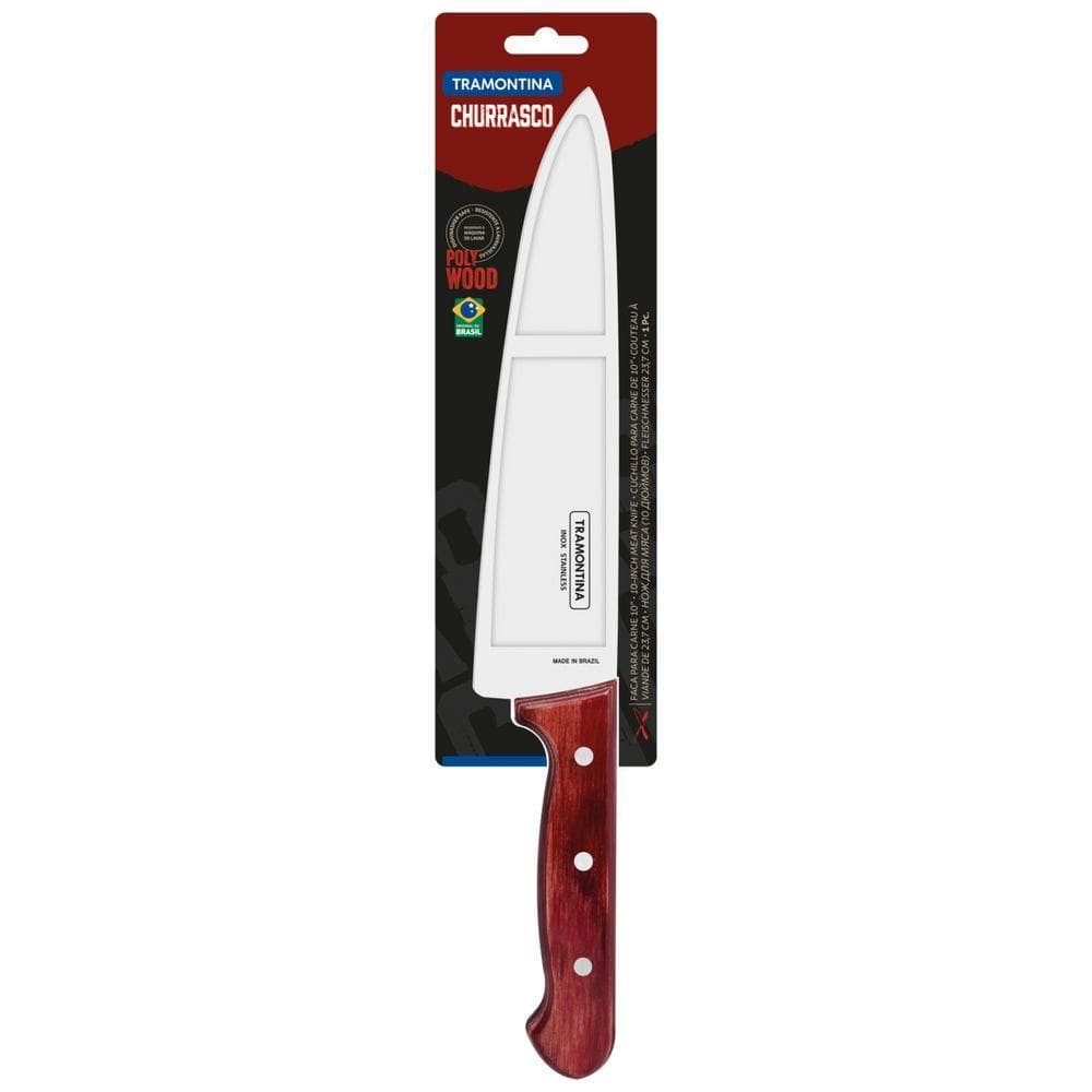 Faca Tramontina Para Carne 10" Em Aço Inox E Cabo Vermelho Polywood