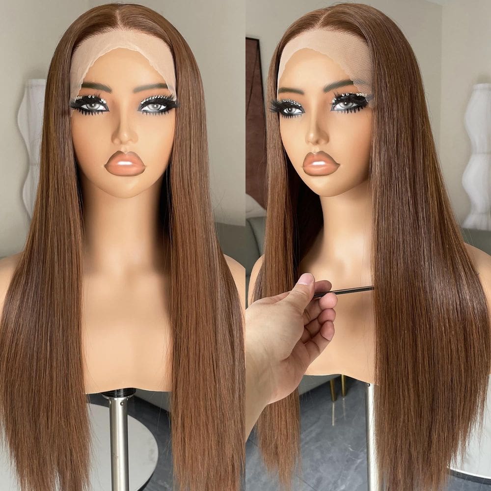 Peruca frontal de renda sintética BLL Brown 26 polegadas para mulheres negras