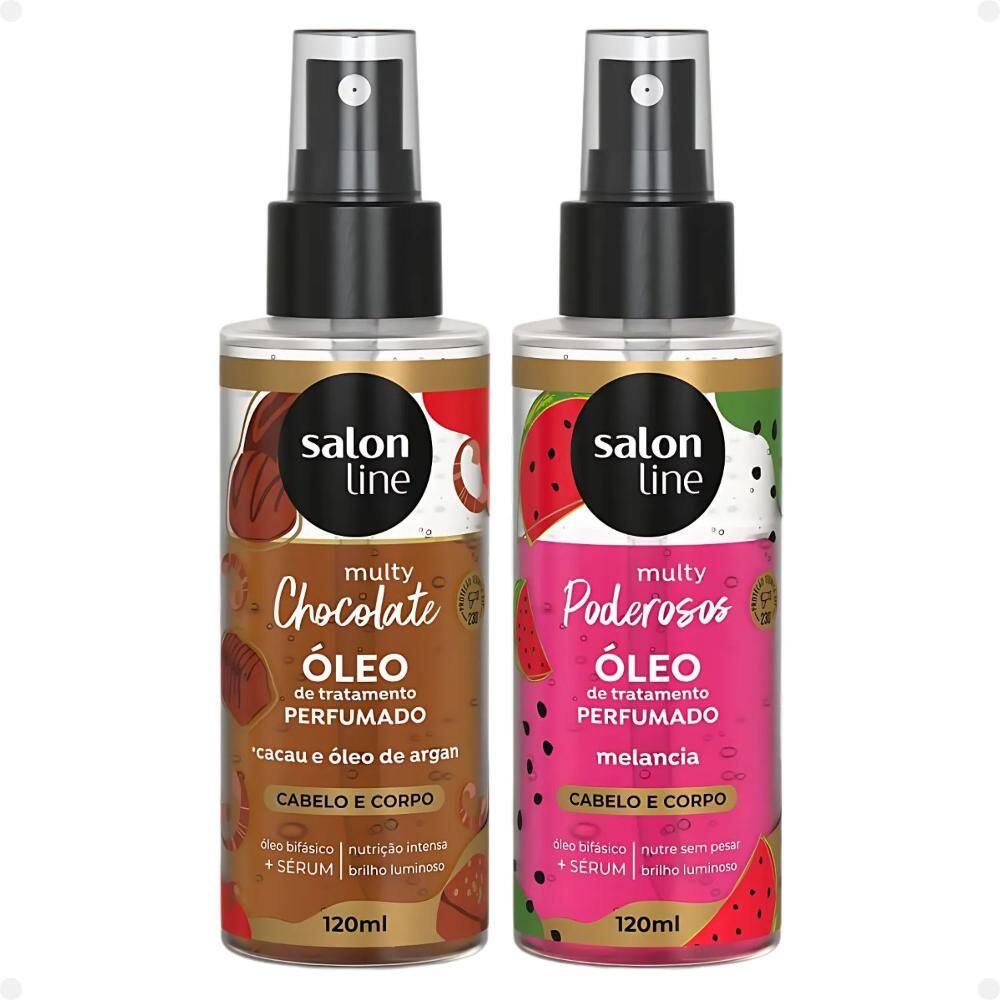 Kit Óleo Bifásico Perfumado Multy Salon Line: 1 Chocolate e 1 Melancia